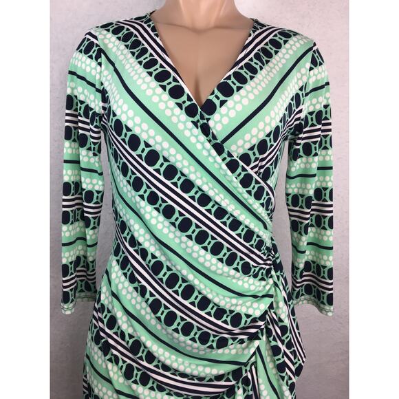 New York & Company Dress Womens X-Small Stretch Wrap Style X-Small Green & Black - Picture 1 of 12